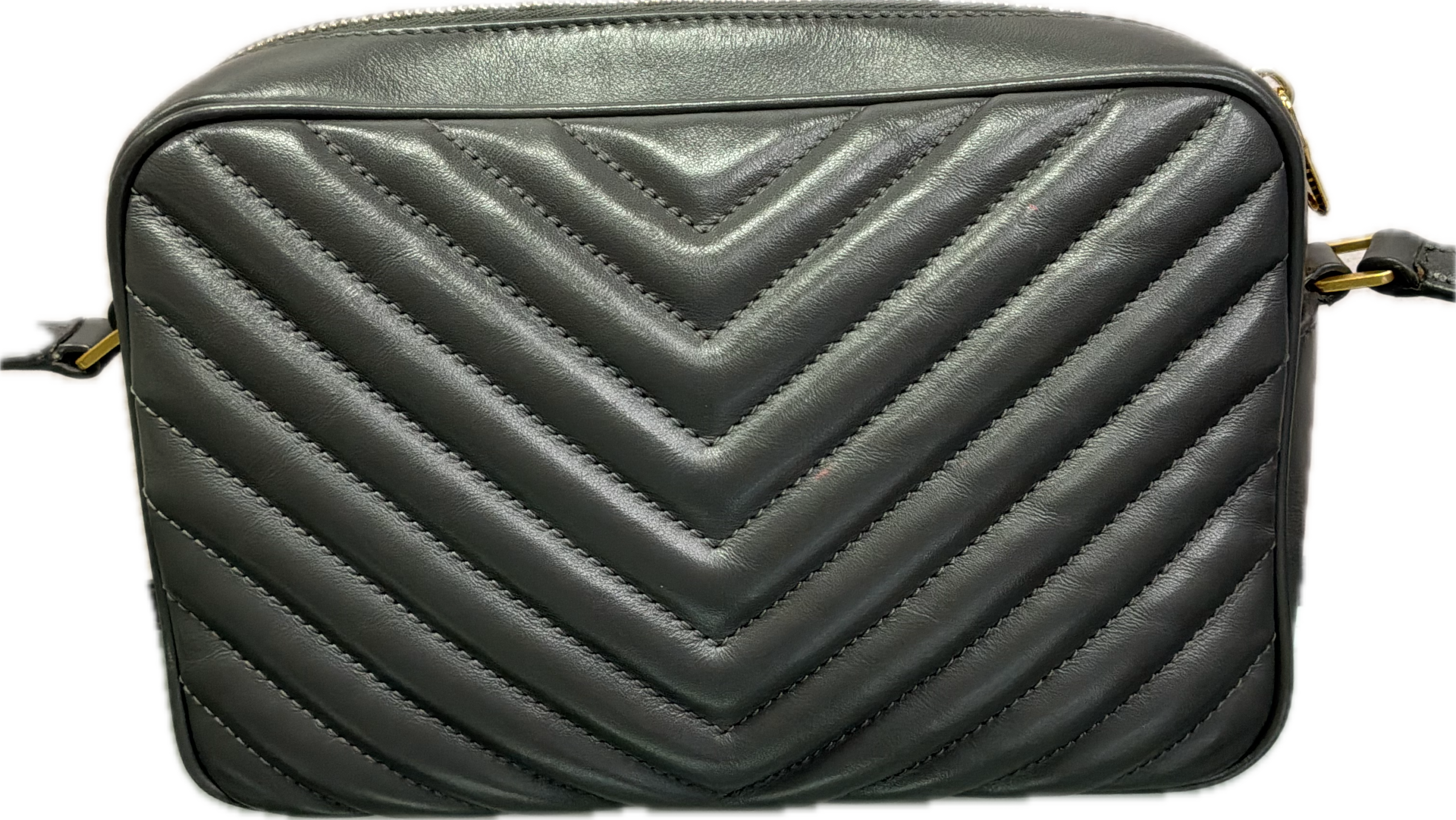 Saint Laurent Lou Camera Bag Gray Chevron Quilted Leather with Tassel - Image 2