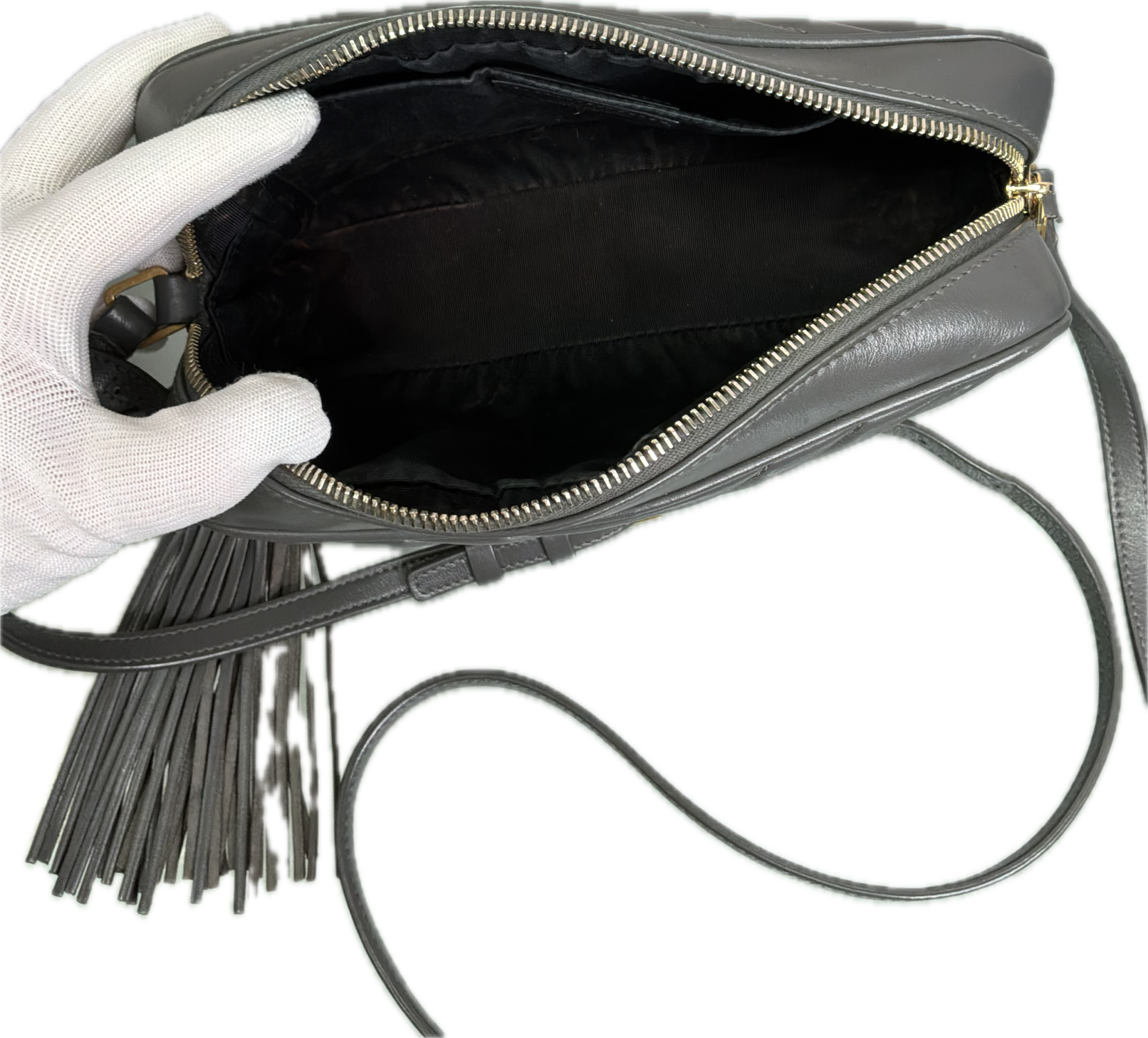 Saint Laurent Lou Camera Bag Gray Chevron Quilted Leather with Tassel - Image 5