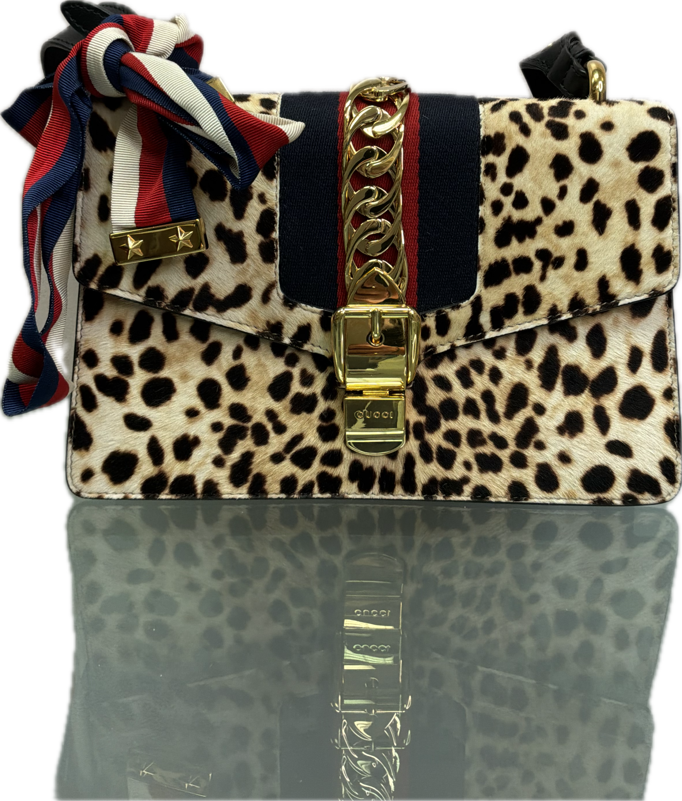 Gucci Sylvie Leopard Pony Hair Shoulder Bag