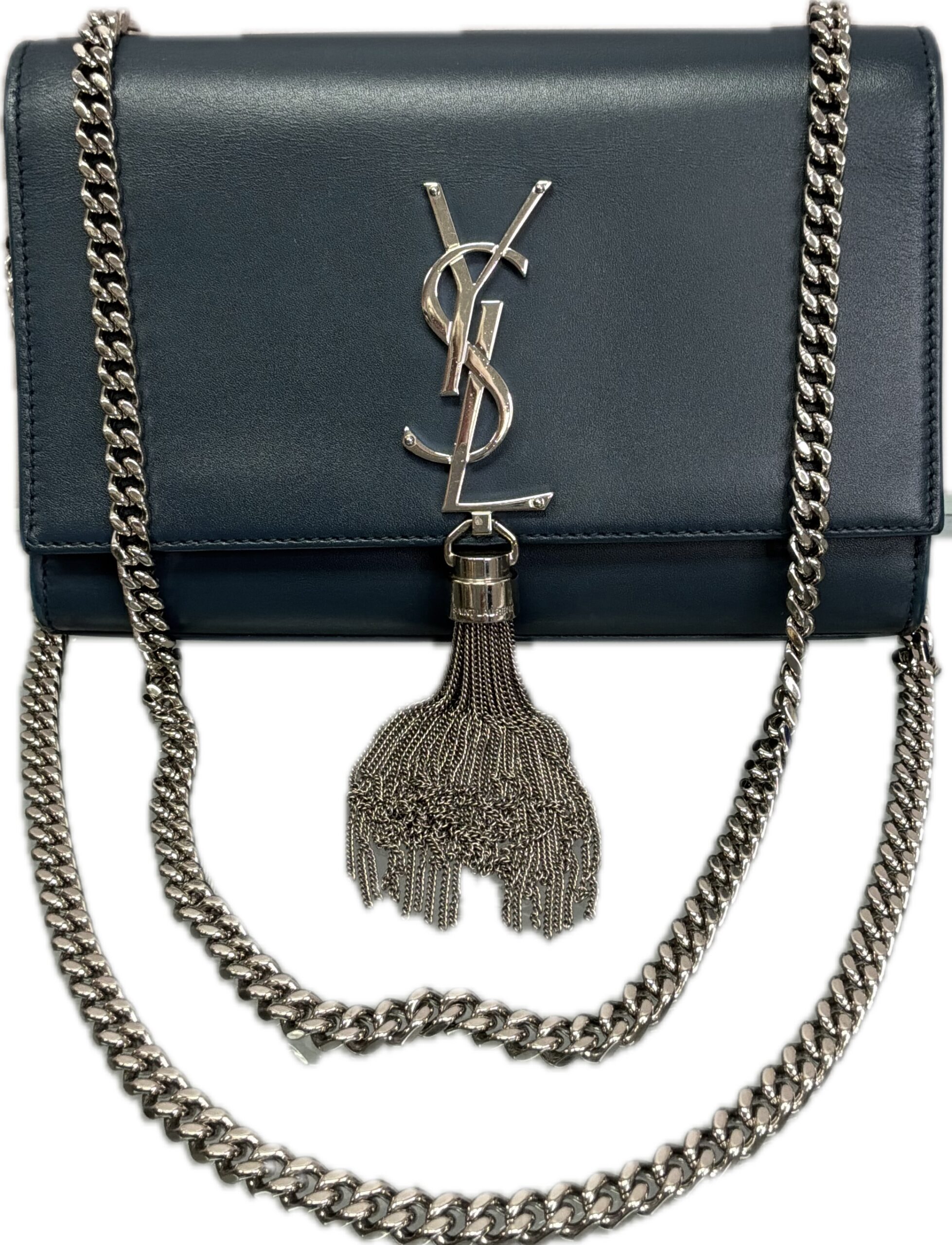 Saint Laurent Kate Deep Royal Blue Leather Tassel Chain Shoulder Bag