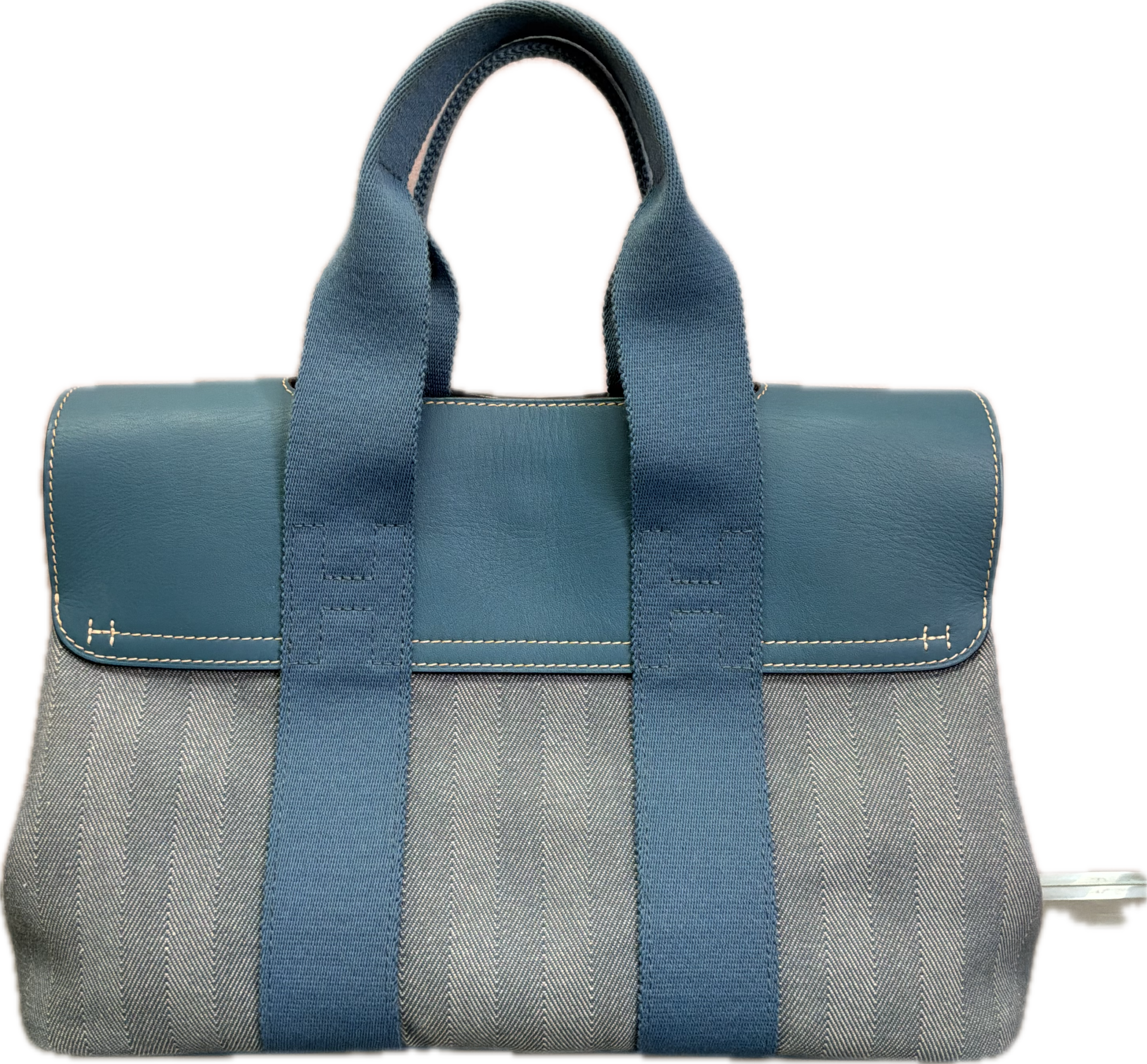 Hermès Valparaiso Small Blue & Gray Canvas Tote Bag with Pouch - Image 2