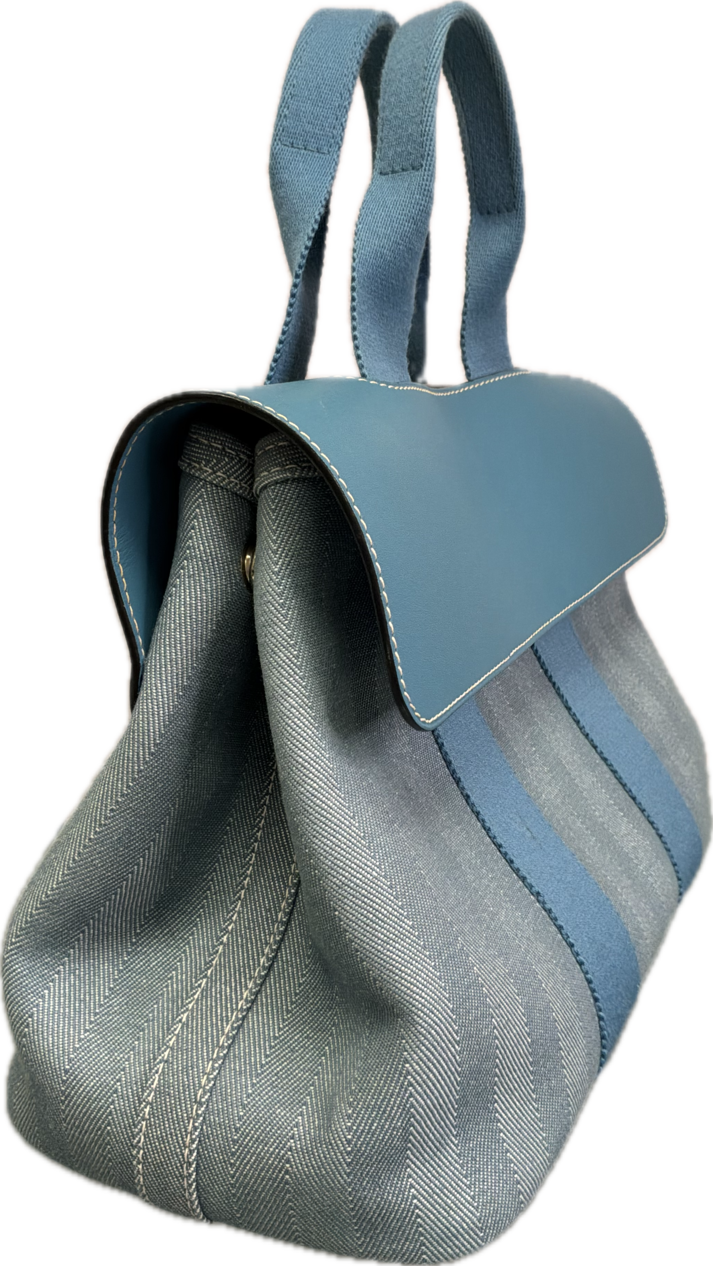 Hermès Valparaiso Small Blue & Gray Canvas Tote Bag with Pouch - Image 3