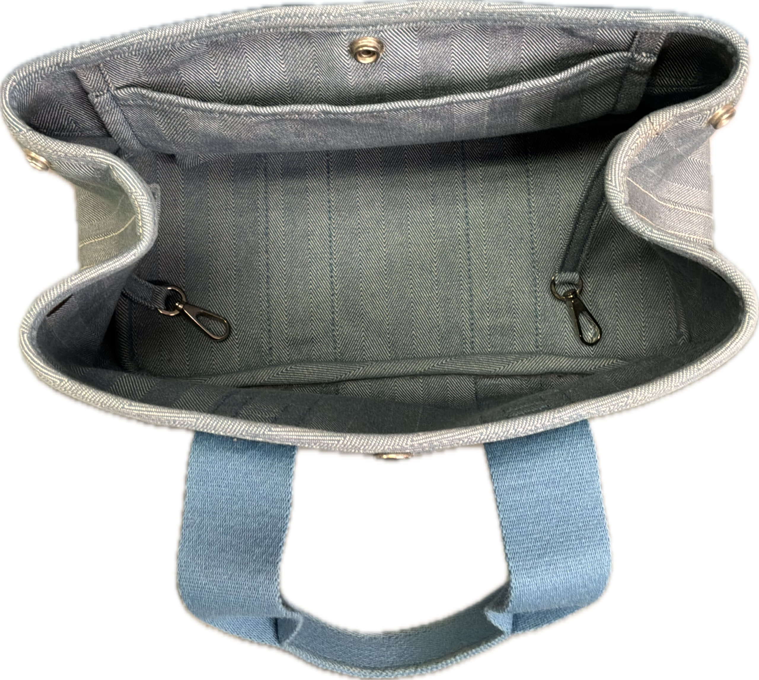 Hermès Valparaiso Small Blue & Gray Canvas Tote Bag with Pouch - Image 4