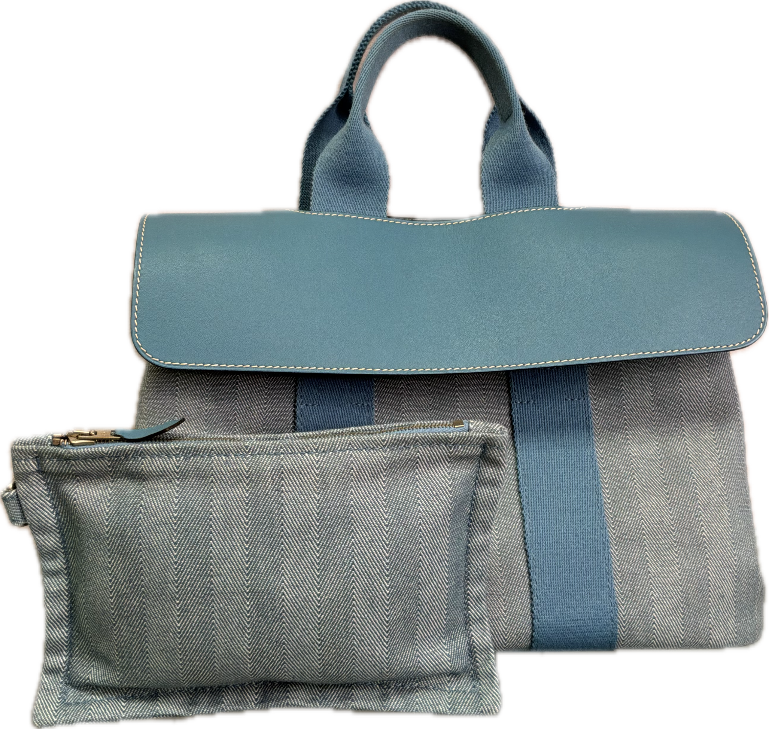 Hermès Valparaiso Small Blue & Gray Canvas Tote Bag with Pouch - Image 5