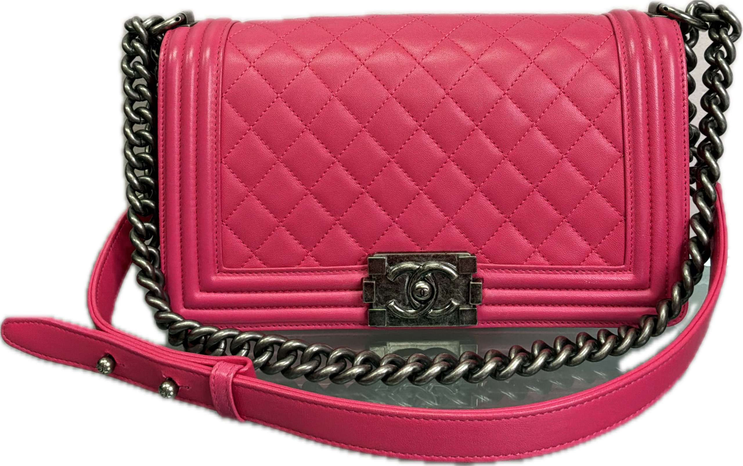 Chanel Medium Boy Bag Hot Pink Quilted Leather Crossbody with Ruthenium Hardware - Image 2