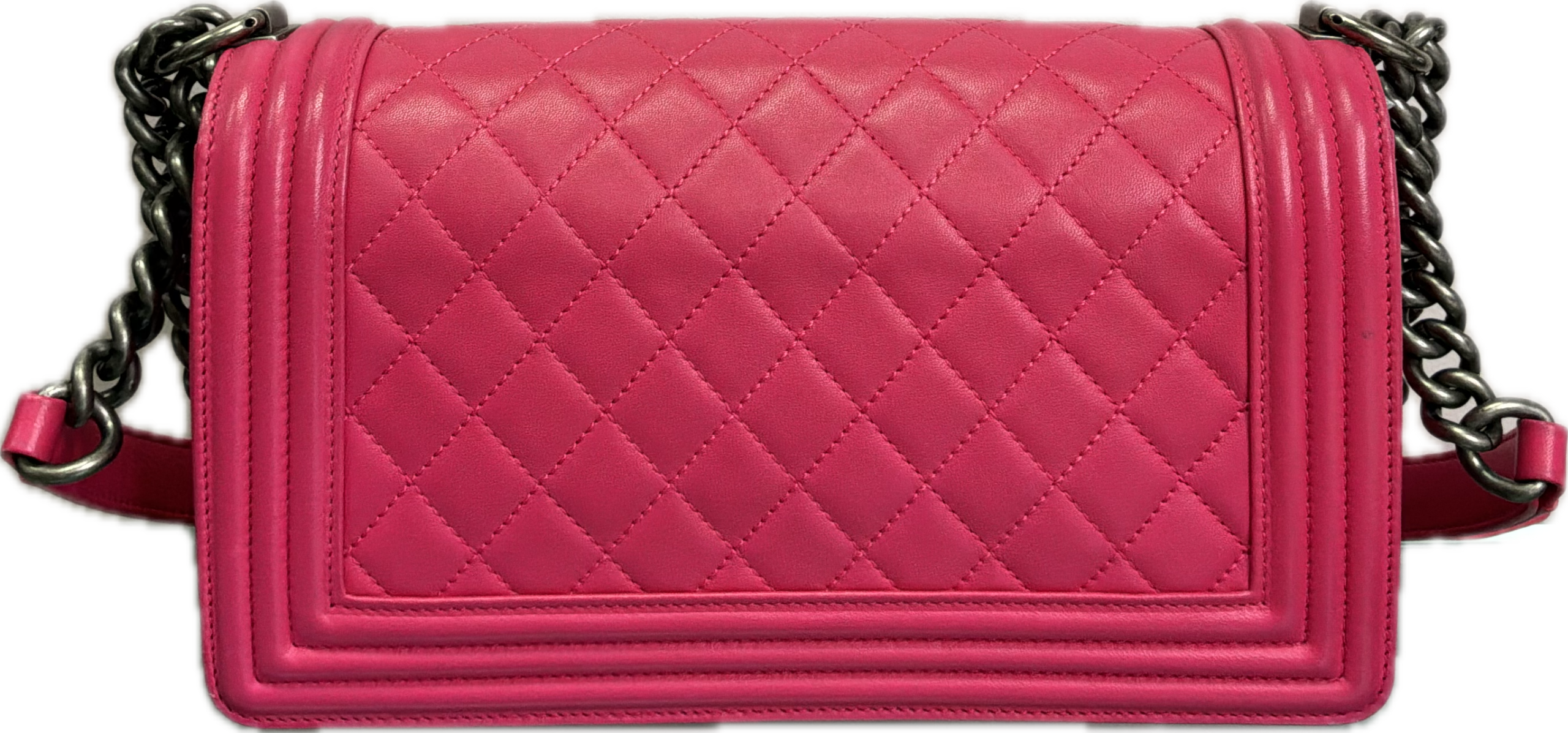 Chanel Medium Boy Bag Hot Pink Quilted Leather Crossbody with Ruthenium Hardware - Image 3