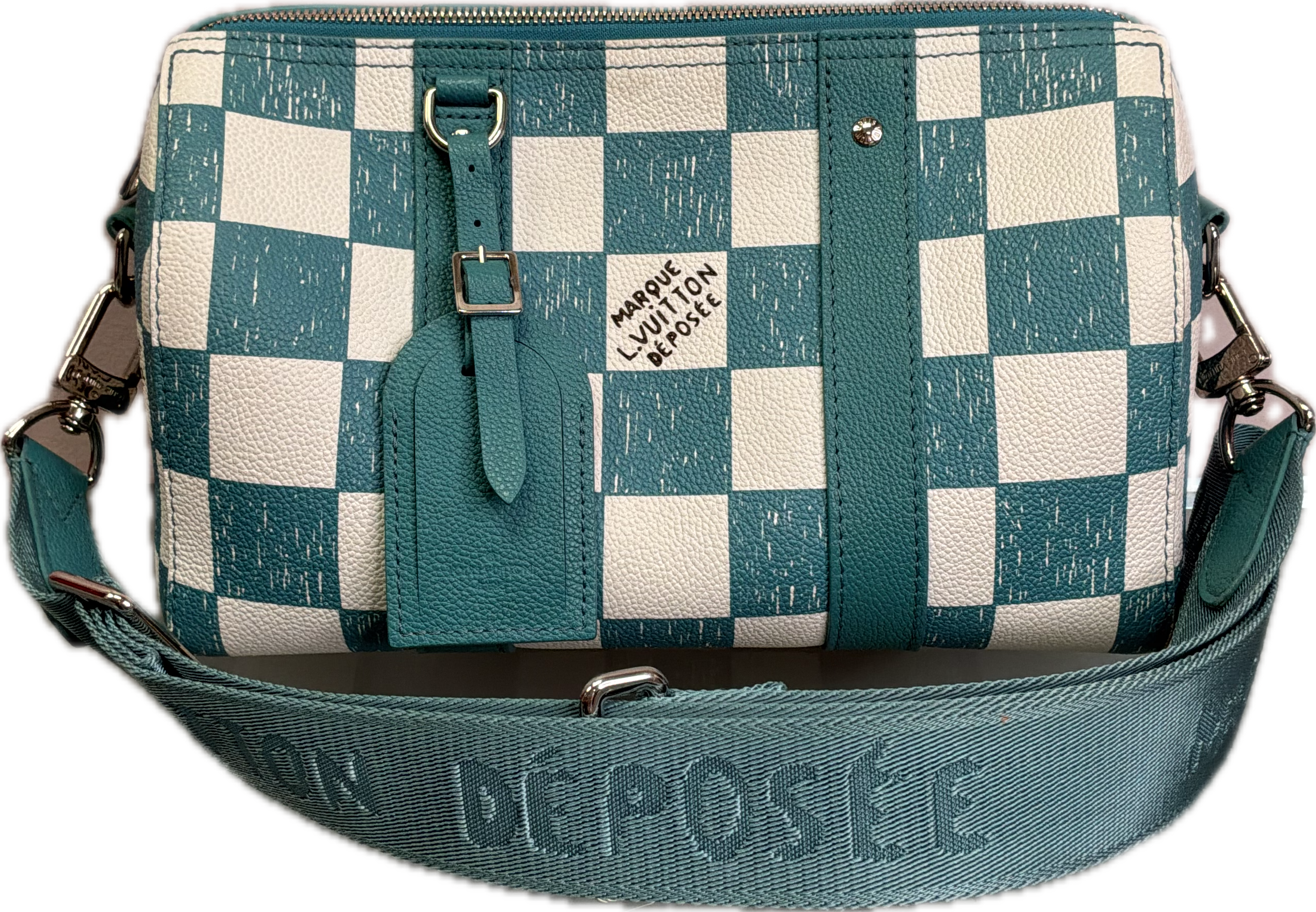 Louis Vuitton City Keepall Turquoise Damier Déposée Checkered Crossbody Bag – Limited Edition - Image 2
