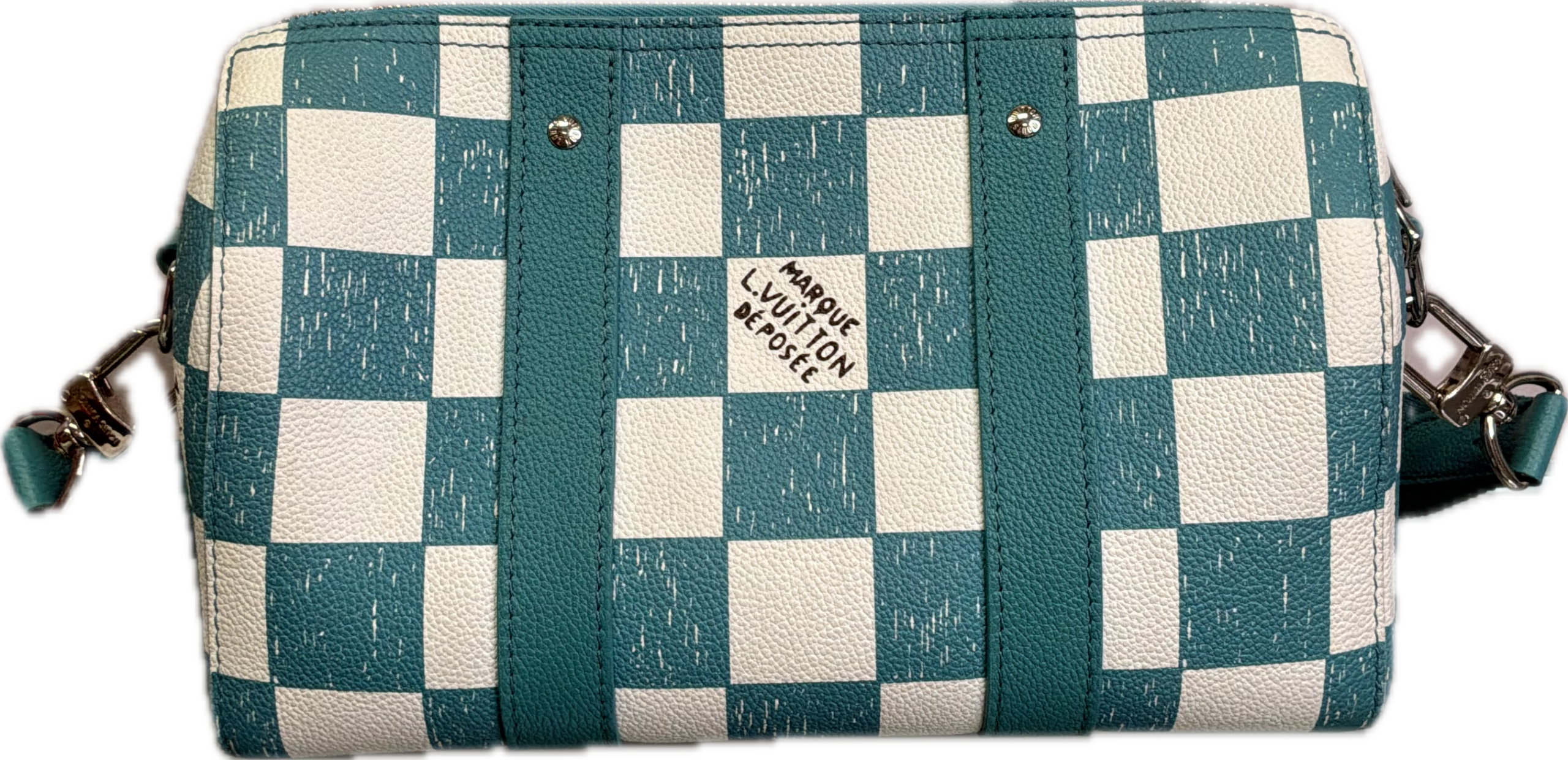 Louis Vuitton City Keepall Turquoise Damier Déposée Checkered Crossbody Bag – Limited Edition - Image 3